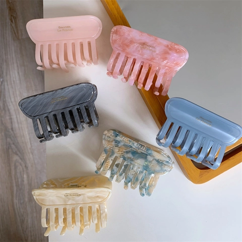 Elegante Pinza de Pelo Grande de Acetato para Mujer Textura de Mármol Color Sólido Rosa Gris Pasador Rectangular Accesorio