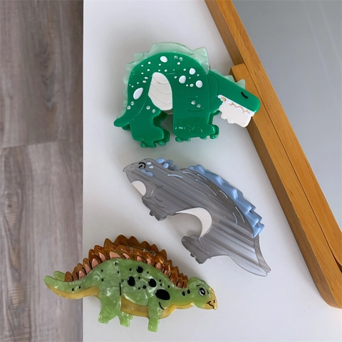Pinza de Pelo de Acetato de Dinosaurio de Dibujos Animados Pinza de Tiburón con Forma de Animal con Diamantes de Imitación Clip de Coleta Pequeña para Mujeres Niñas Accesorios para el Cabello