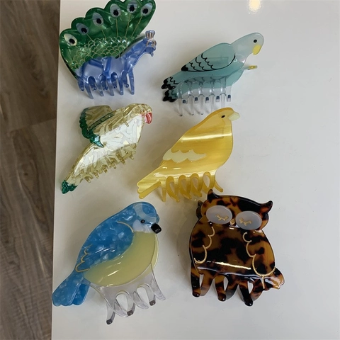 Pinza de Pelo de Acetato con Forma de Pájaro Personalizada Cisne Pavo Real Loro Tucán Diseño de Animal Hecho a Mano