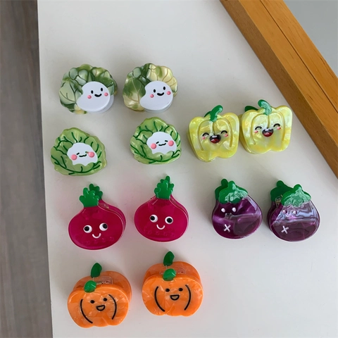 Gemüse Serie Acetat Mini Haarkralle Cartoon Kohl Aubergine Kürbis Form Pony Clip Individuelle Design Haarschmuck Damen Kinder