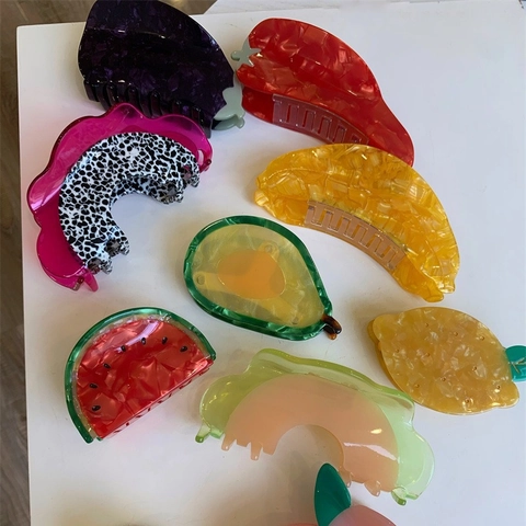 Women Cute Acetate Fruit Vegetable Hair Claw Clips Sweet Shark Clips Fruit Shape Hairpins Fashion Hair Accessories Jewelry