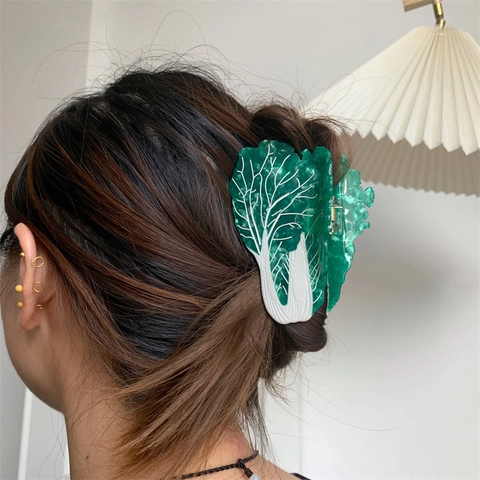 Pinza para el Cabello de Acetato de Col China de Simulación Diseño Creativo de Vegetal Verde Blanco Accesorio de Cabello