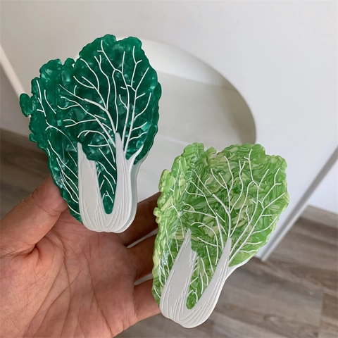 Pinza para el Cabello de Acetato de Col China de Simulación Diseño Creativo de Vegetal Verde Blanco Accesorio de Cabello