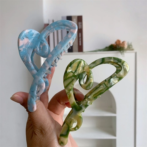 Pinza de Pelo Grande de Acetato con Forma de Corazón Textura de Mármol Estampado de Leopardo Accesorio de Pelo Vintage para Mujer