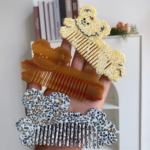 Simpatico Pettine per Capelli in Acetato di Cellulosa a Forma di Orso Cartone Animato Antistatico Marmo Decorativo per Donna
