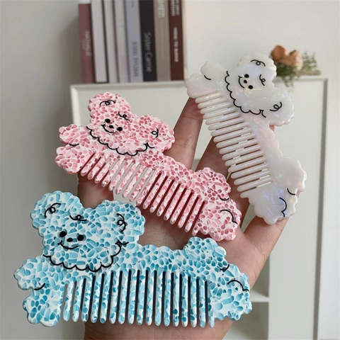 Simpatico Pettine per Capelli in Acetato di Cellulosa a Forma di Orso Cartone Animato Antistatico Marmo Decorativo per Donna
