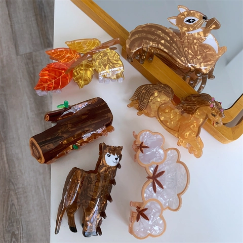 Molla per Capelli in Acetato a Forma di Animale Vintage Scoiattolo Alpaca Cavallo Design Ispirato alla Natura Donna