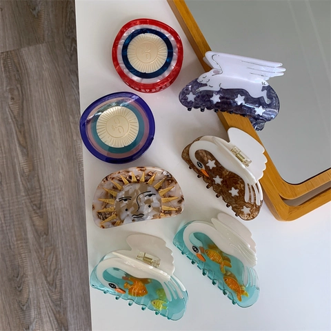 Dreamy Serie Acetaat Haarklem Niche Ontwerp Creatieve Zwaan Goudvis Ster Zon Engel Konijn Grote Haarklem Voor Dames Meisjes Haaraccessoires