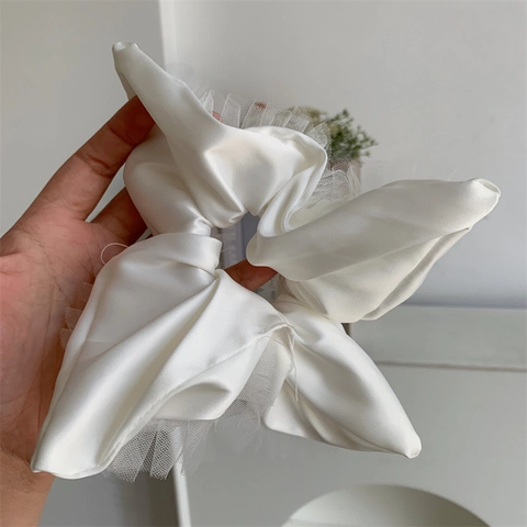 Elastico per Capelli Vintage Francese Bianco Bordo in Pizzo Raso Tessuto Grande Elegante Accessorio per Capelli Donna Decorazione Quotidiana