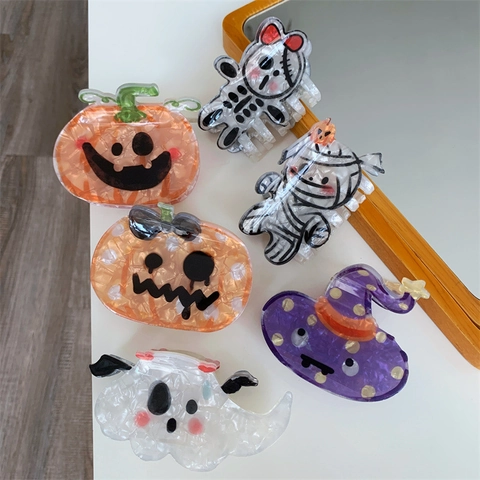 Pinza per Capelli Halloween Zucca Fantasma Diavolo Carino Spaventoso Accessori per Capelli da Donna Motivo Marmo Plastica