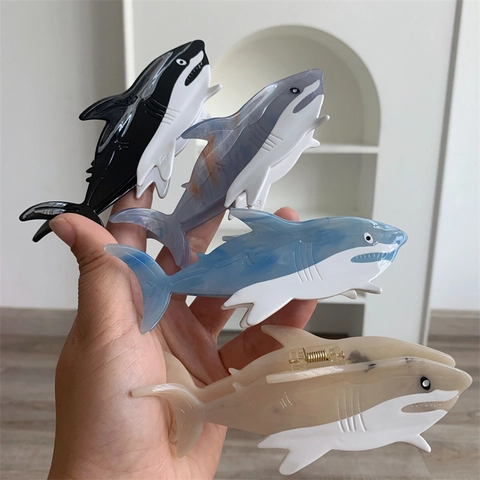 Grande Pince à Cheveux en Acétate de Cellulose Forme de Requin Motif Marbré Pince à Cheveux Antidérapante pour Femmes