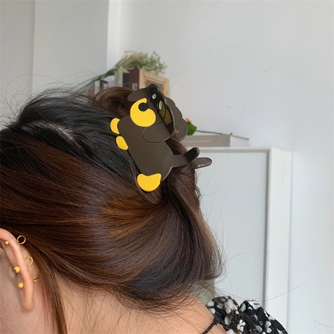 Pinza para el Cabello de Acetato Lindo Perro Teckel Creativo Animal Patrón de Mármol Clip de Tiburón Grande Accesorios Mujer