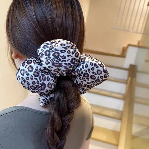 Elastico per Capelli Oversize in Tessuto di Velluto con Stampa Leopardata a Forma di Fiore per Donna Accessorio per Capelli Stile Cool