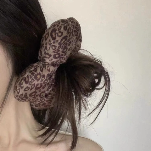 Elastico per Capelli Oversize in Tessuto di Velluto con Stampa Leopardata a Forma di Fiore per Donna Accessorio per Capelli Stile Cool