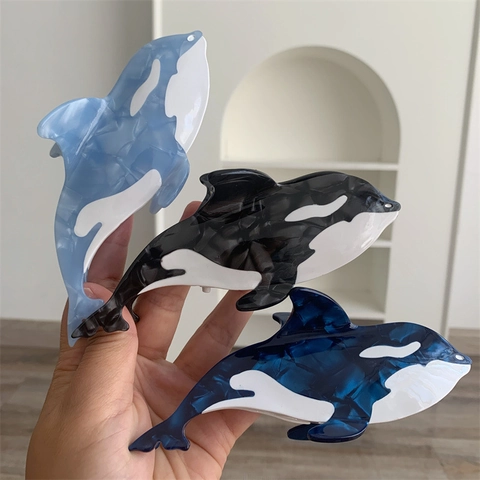 Ocean Series Orca Whale Acetate Hair Claw Clip Marble Pattern Shark Hair Grip Large Marine Biological Hair Accessory For Women