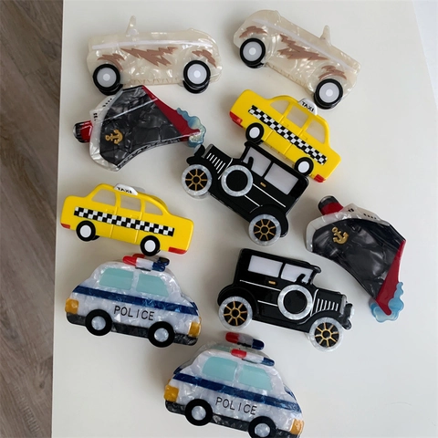 Creative Acetate Car Shape Hair Claw Clip Vintage Taxi Police Bus Jeep Shark Clip Handmade Hair Accessories For Women