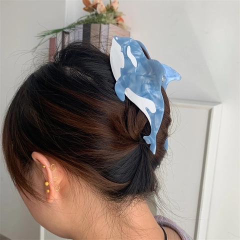 Ocean Series Orca Whale Acetate Hair Claw Clip Marble Pattern Shark Hair Grip Large Marine Biological Hair Accessory For Women