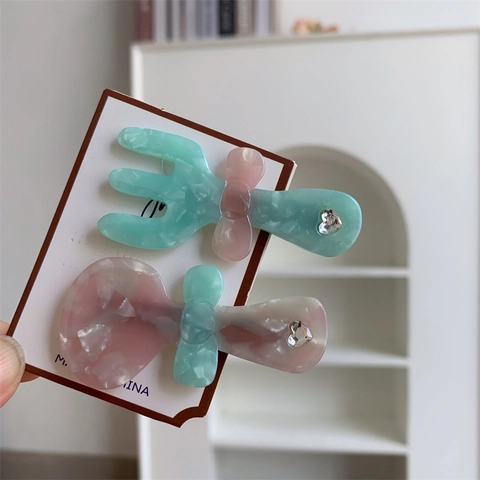 Pinza para el Pelo Creativa de Acetato Cubiertos Tenedor Cuchara Mujer Dulce Strass Lazo Pinza Lateral Accesorios para Pelo