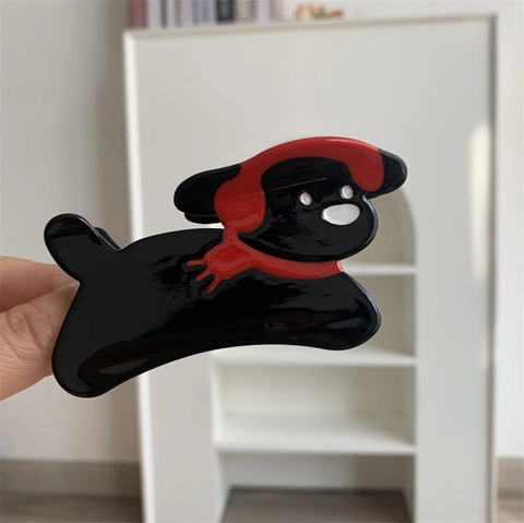 Pinza de Pelo de Perro de Navidad Con Bufanda Roja Acetato Dibujos Animados Animal Lindo Accesorio de Pelo Festivo para Mujer