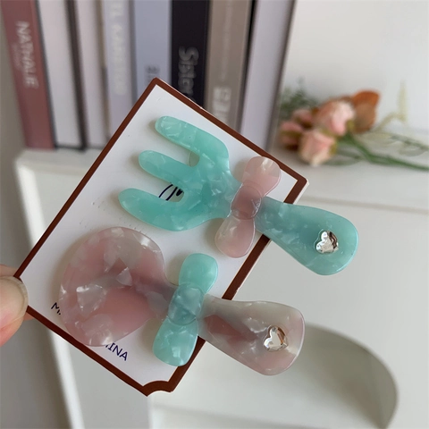 Pinza para el Pelo Creativa de Acetato Cubiertos Tenedor Cuchara Mujer Dulce Strass Lazo Pinza Lateral Accesorios para Pelo
