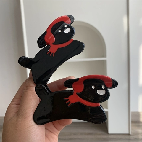 Pinza de Pelo de Perro de Navidad Con Bufanda Roja Acetato Dibujos Animados Animal Lindo Accesorio de Pelo Festivo para Mujer