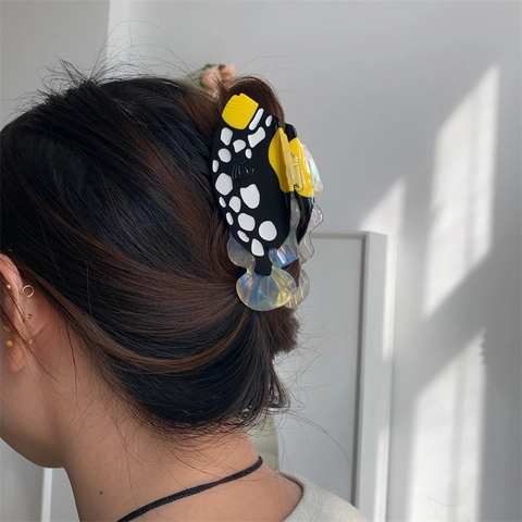 Pinza per Capelli Creativa a Forma di Pesce Chirurgo Blu in Acetato Personalità Animale Marino Clip per Capelli Donna