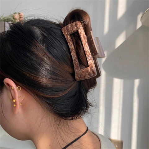 Grande Pince à Cheveux en Acrylique Rétro Simple Style INS Géométrique Rectangulaire Texture Marbre Accessoire Cheveux Femme Fixation Forte