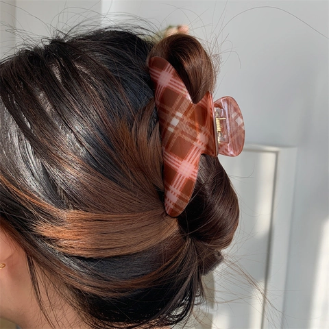 Molletta per Capelli Grande a Quadretti Retrò per Donna Clip a Squalo Elegante Accessori per lo Styling dei Capelli