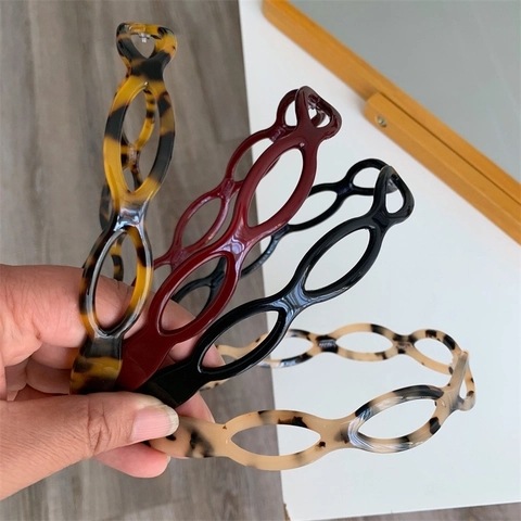 Diadema para Mujer Estilo Coreano Minimalista Acetato Calado Cadena Leopardo Carey Cinta para el Pelo Vintage Antideslizante