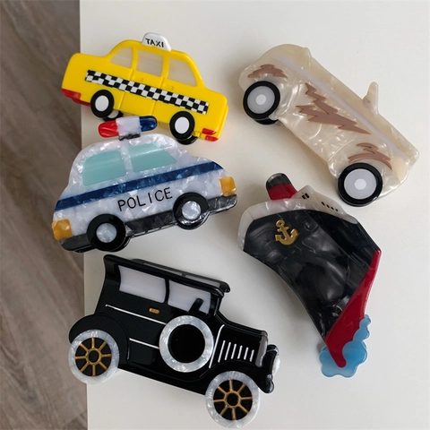 Creative Acetate Car Shape Hair Claw Clip Vintage Taxi Police Bus Jeep Shark Clip Handmade Hair Accessories For Women