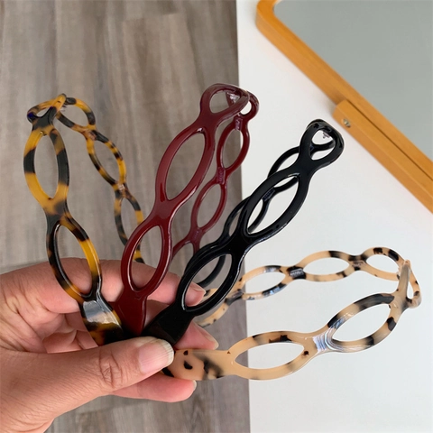 Diadema para Mujer Estilo Coreano Minimalista Acetato Calado Cadena Leopardo Carey Cinta para el Pelo Vintage Antideslizante