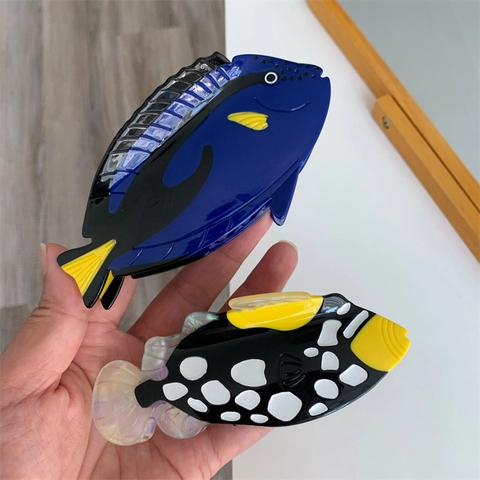 Pinza per Capelli Creativa a Forma di Pesce Chirurgo Blu in Acetato Personalità Animale Marino Clip per Capelli Donna