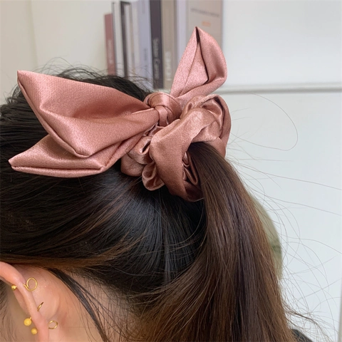 Vintage Orange Bow Hair Scrunchie Fabric Bow Knot Large Hair Tie Elegant Non Damaging Elastic Hair Band For Women Fashion Headwear