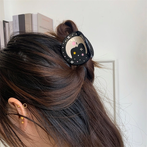 Molla per Capelli in Acetato Sole Luna Cartone Animato Tonda Personalità Fermaglio per Capelli Accessori Moda Donna Fatti a Mano