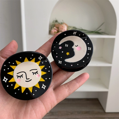 Molla per Capelli in Acetato Sole Luna Cartone Animato Tonda Personalità Fermaglio per Capelli Accessori Moda Donna Fatti a Mano