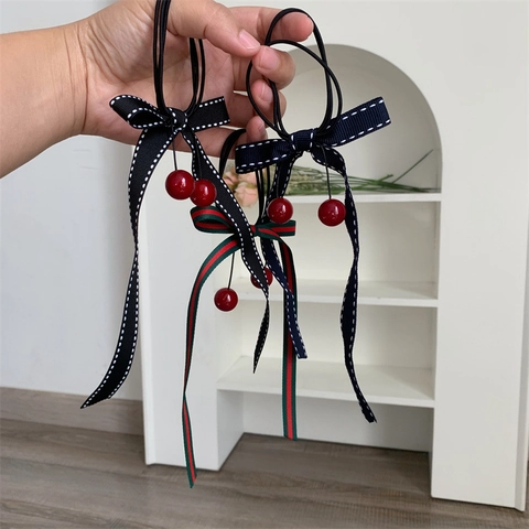 Dolci Elastici per Capelli con Nastro a Fiocco di Ciliegia per Donna Ragazza Fascia per Capelli Elastica in Tessuto Accessori