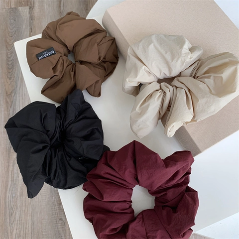 French Vintage Oversized Pleated Fabric Scrunchie Elegant Solid Color Elastic Hair Tie For Women Hair Accessories