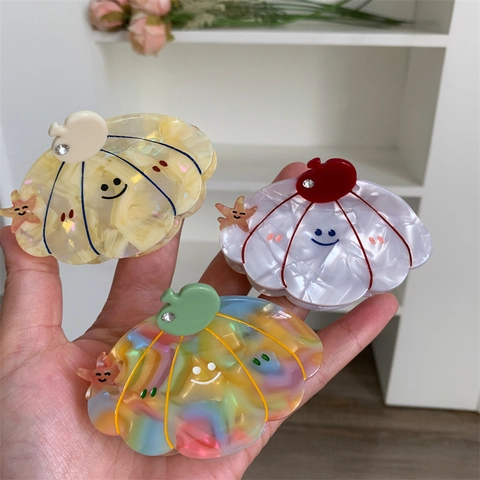 Acetate Hair Claw Clip For Women Sweet Seashell Pumpkin Shape Shark Clip With Smiley Face And Starfish Design Hair Accessories