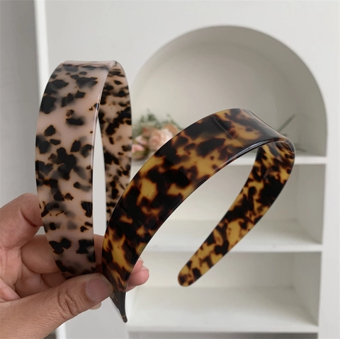 French Vintage Acetate Wide Side Headband For Women Leopard Print Tortoiseshell Hair Hoop Fashion Non-Slip Hair Accessory