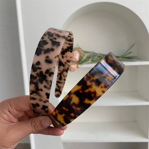 French Vintage Acetate Wide Side Headband For Women Leopard Print Tortoiseshell Hair Hoop Fashion Non-Slip Hair Accessory