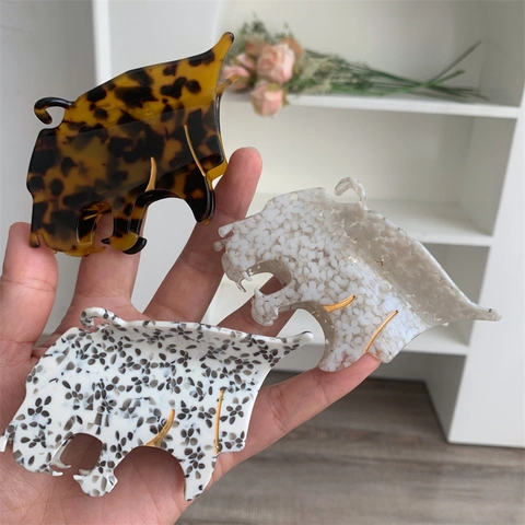 Pinza para el Pelo de Acetato con Cabeza de Leopardo Creativa Forma de Animal Pinza de Cangrejo Vintage Estampado Leopardo