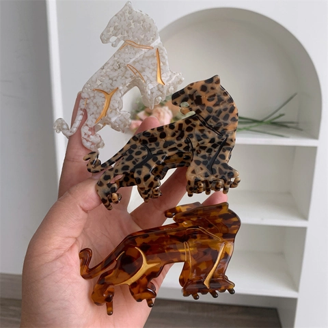 Pinza per Capelli in Acetato a Forma di Leopardo Creativa Design Animale Individuale Tartarugato Leopardato per Donna