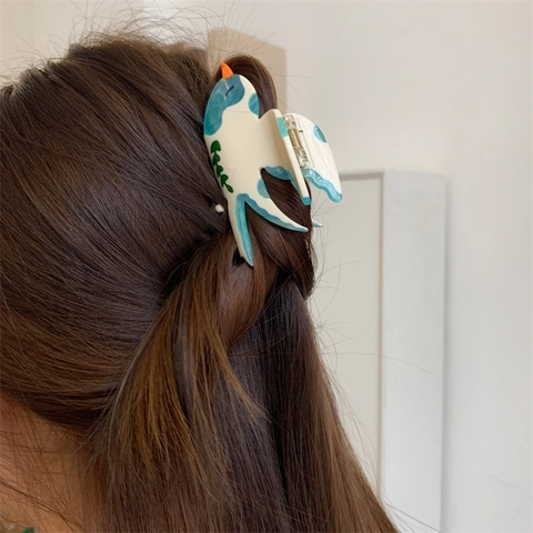 Sweet Acetate Swallow Bird Hair Claw Clip Splicing Leaf Pattern Animal Shark Clip Hair Decoration For Women Girls Accessory