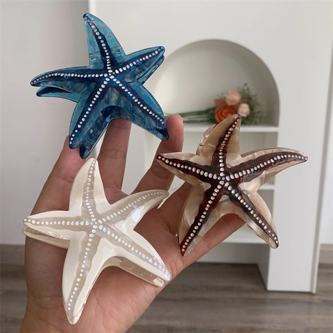 Ocean Style Starfish Acetate Hair Claw Clip Artistic Marble Texture Dot Pattern Large Hair Catch Clip For Women Jewelry