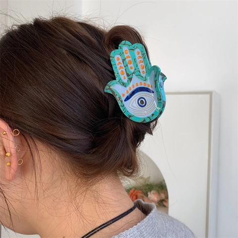 Fermaglio per Capelli Retrò in Acetato Testa di Buddha Mano di Fatima per Donna Turchese Tartarugato Malocchio Gioielli per Capelli