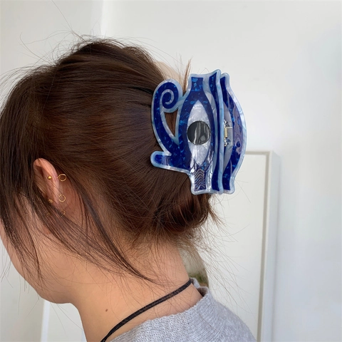 Abstrakte Haarklammer Aus Azetat Mit Evil Eye Motiv Vintage Horus Auge Haarschmuck Für Damen Große Marmor Shark Clip