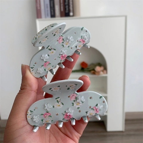 Pinza per Capelli Floreale in Acetato Vintage Con Fiore 3D e Strass Molletta Media per Capelli Accessori Donna