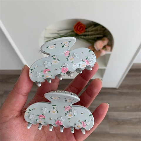 Pinza per Capelli Floreale in Acetato Vintage Con Fiore 3D e Strass Molletta Media per Capelli Accessori Donna