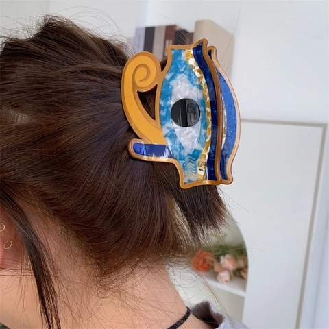 Abstrakte Haarklammer Aus Azetat Mit Evil Eye Motiv Vintage Horus Auge Haarschmuck Für Damen Große Marmor Shark Clip