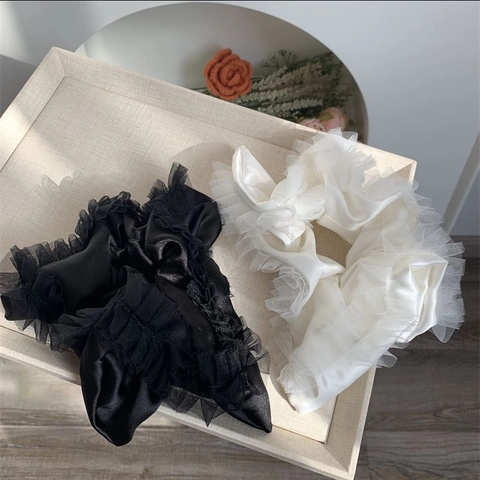 Französisches Vintage Satin Netz Scrunchie Ballett Stil Geschichtetes Gaze Haargummi Eleganter Elastischer Pferdeschwanzhalter Damen